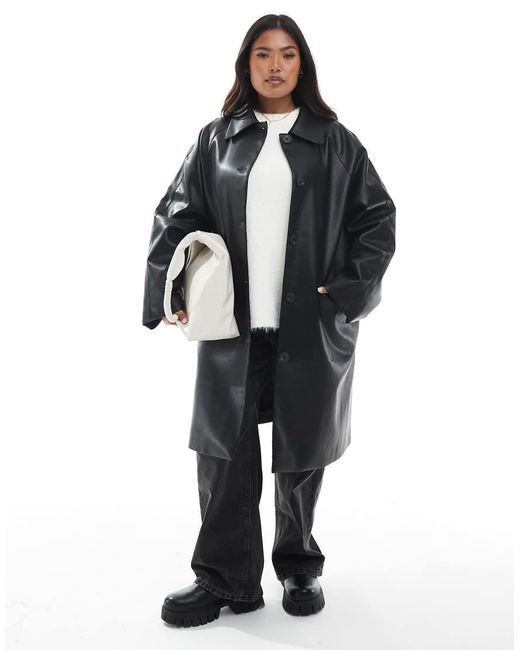 ASOS Black Asos Design Curve Leather Look Car Coat