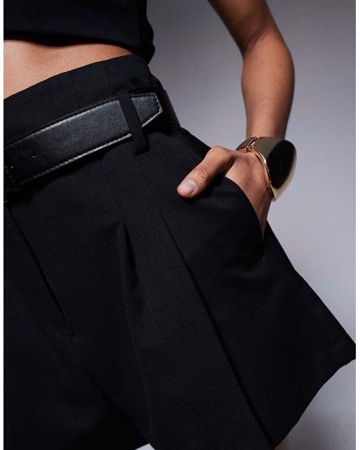 ASOS Black Tall Tailored High Waisted Belted Shorts
