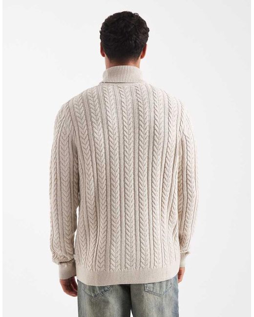Jack & Jones Natural Premium Cable Knit Roll Neck Jumper for men