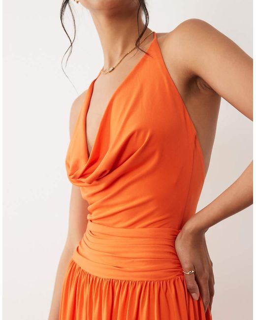 TFNC London Red Slinky Cami Halter Full Skirt Maxi Dress