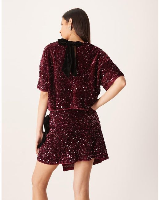 ASOS Red Velvet Sequin Wrap Mini Skirt Set