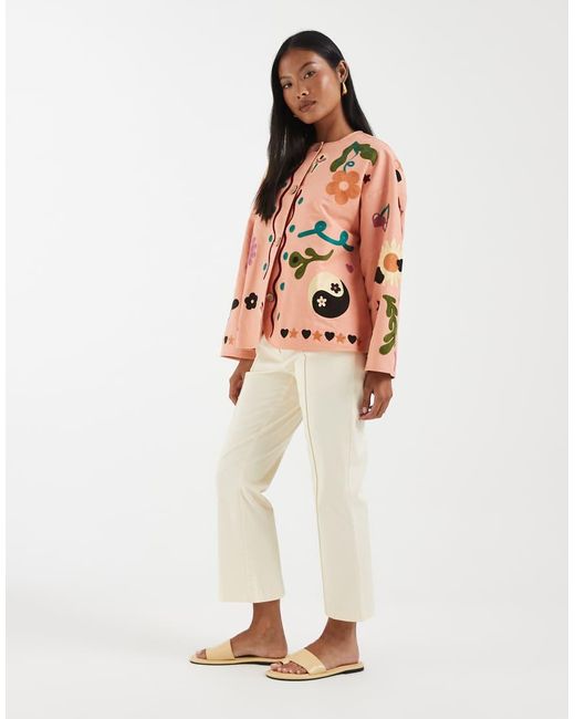 ASOS Pink Asos Design Petite Embroidered Collarless Jacket