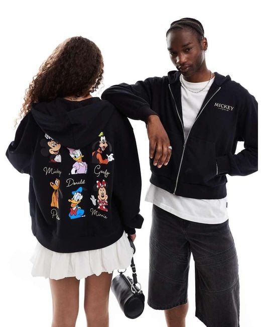 ASOS Black Disney Unisex Oversized Zip Through Hoodie With Mickey Mouse & Friends Prints