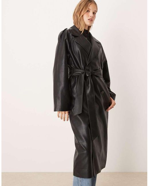 Gina Tricot Midaxi Jas Van Imitatieleer Met Riem in het Natural