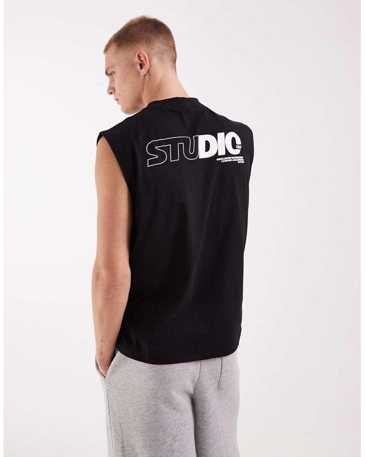 ASOS Black Oversized Tank With Studio Text Graphic for men