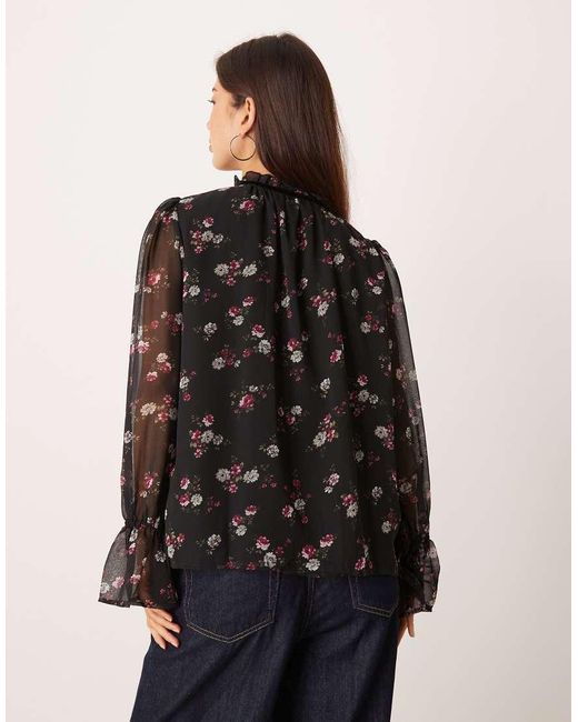Y.A.S Black Frill Trim Chiffon Boho Blouse