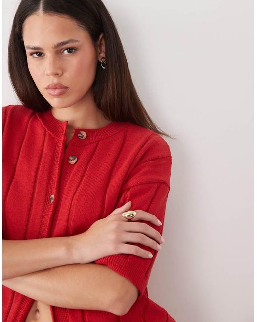 ASOS Red Knitted Cotton Cardigan Co-ord