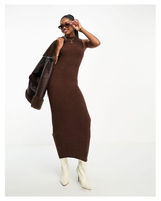Aria Cove Brown Knitted Sleeveless Boucle Maxi Jumper Dress