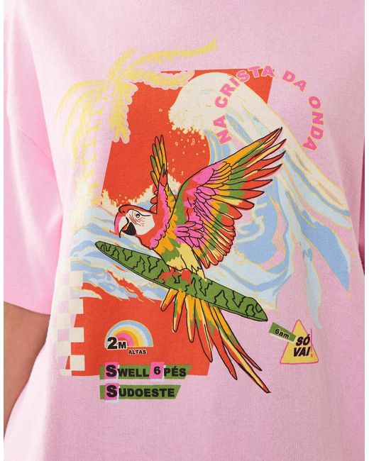 Rip Curl Pink Rip Curl X Farm Rio Graphic Print Oversized Tee