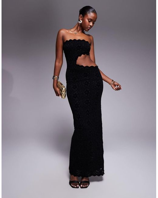 Murci Black Lace Bandeau Cut Out Side Maxi Dress