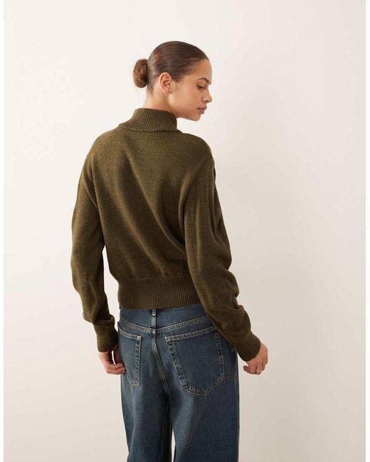 Mango Green Button Detail High Neck Sweater