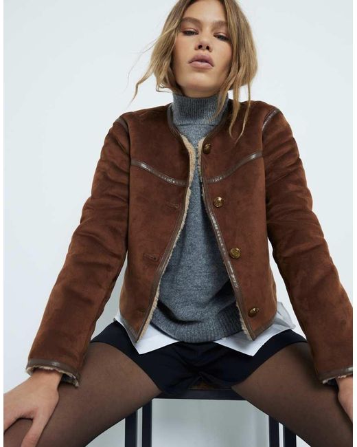River Island Brown Shearling Trophy Jacket