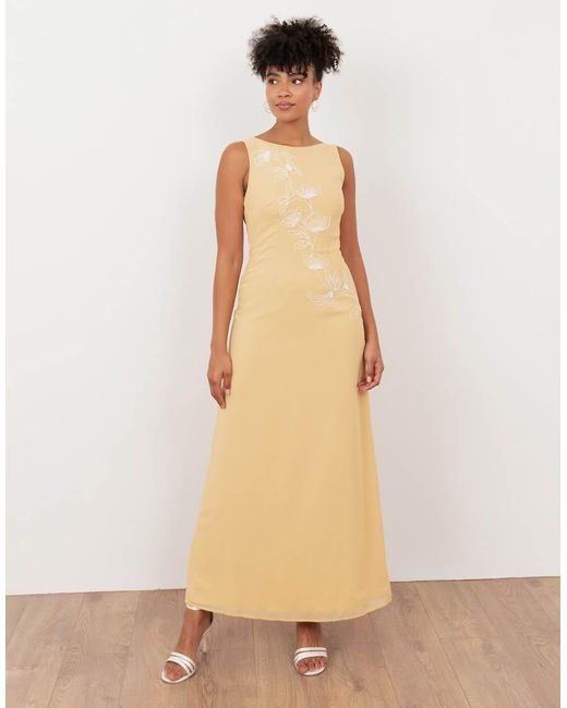 Maya Natural Floral Embroidery Cowl Back Maxi Dress