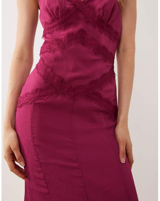 ASOS Natural Slip Shift Lace Trim Midi Dress With Godets