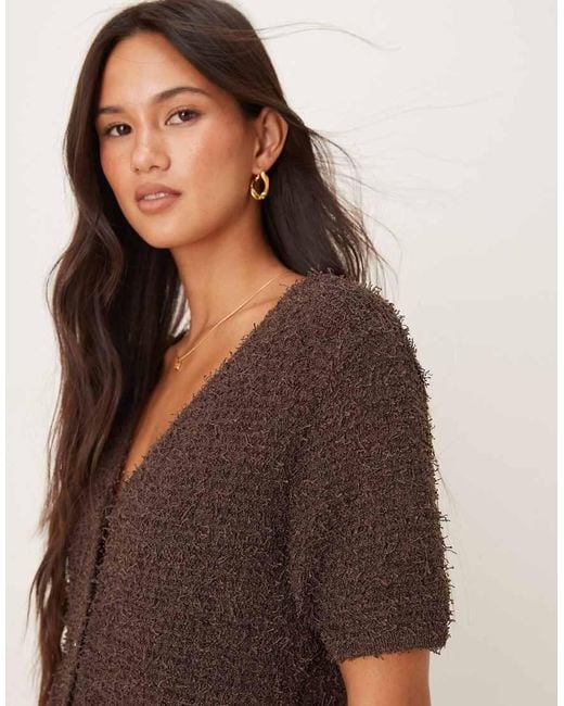 Mango Brown Fluffy Short Sleeve Cardigan