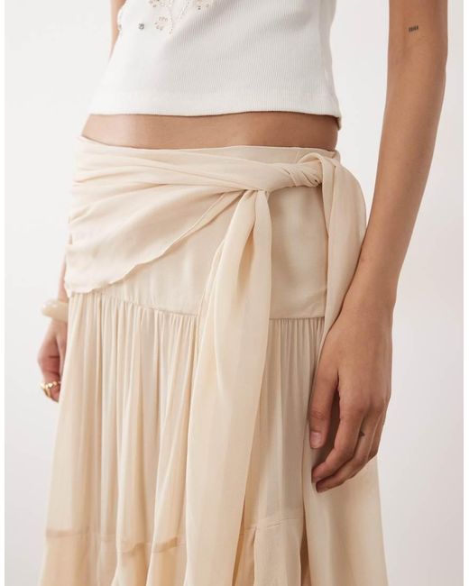Mango Natural Tie Waist Tiered Maxi Skirt