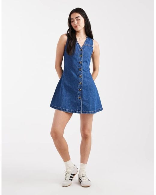 ASOS Blue Denim Sleeveless Fit And Flare Mini Dress
