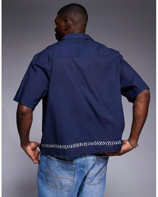 ASOS Blue Boxy Oversized Shirt With Border Print for men