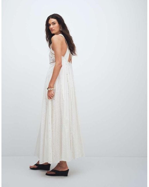 TOPSHOP White Cutwork Broderie Mixed Trapeze Maxi Dress