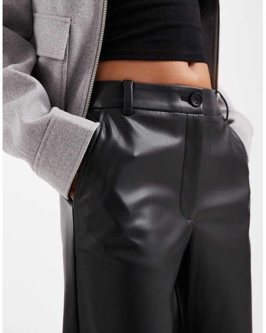 ASOS Black Petite Faux Leather Straight Leg Trousers
