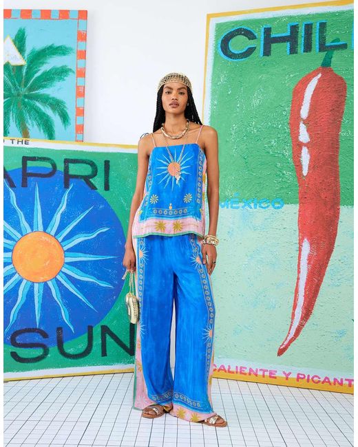 River Island Blue Atlas Tropical Print Trousers