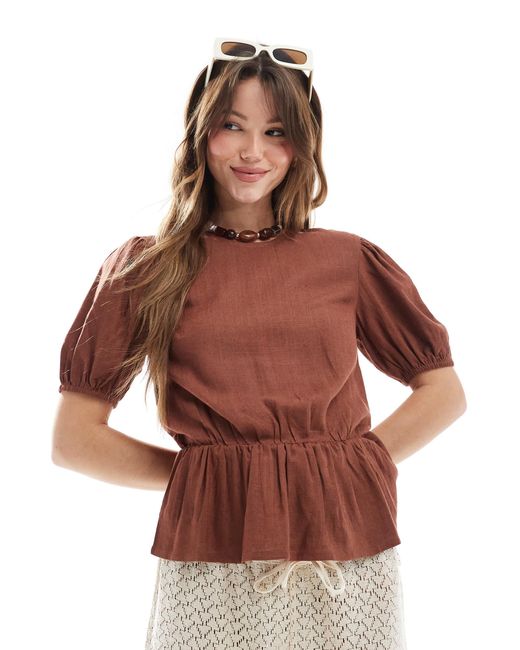 ASOS Brown – schößchenoberteil aus leinenmix