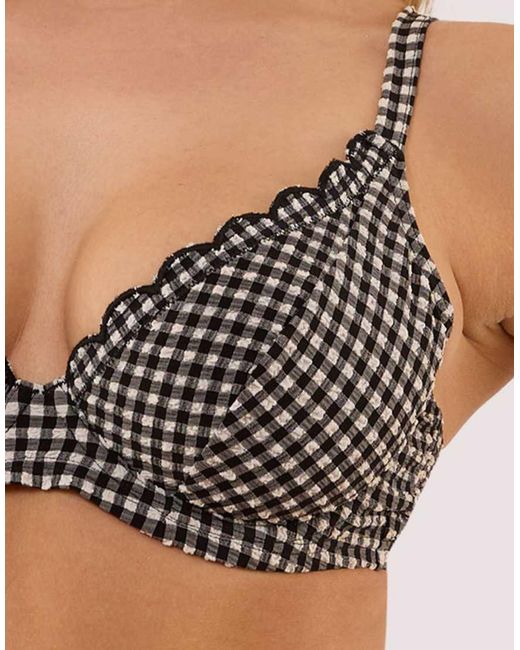 Peek & Beau Black Margot Gingham Scallop Trim Underwire Bikini Top