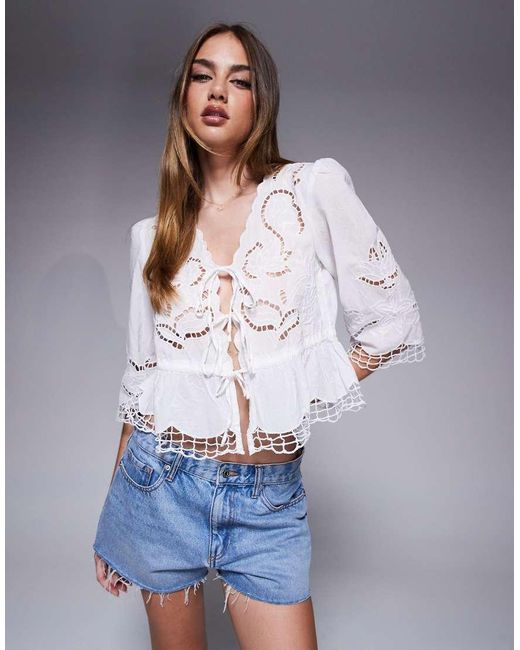 River Island Opengewerkte Blouse in het Blue