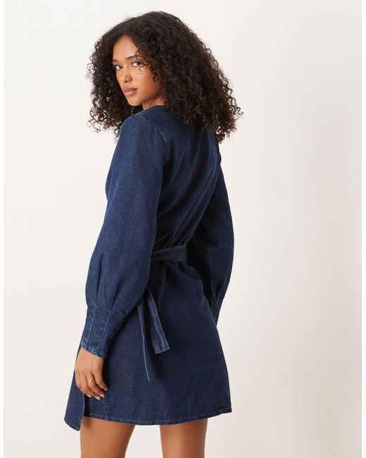 ASOS Blue – langärmliges jeans-wickeltop