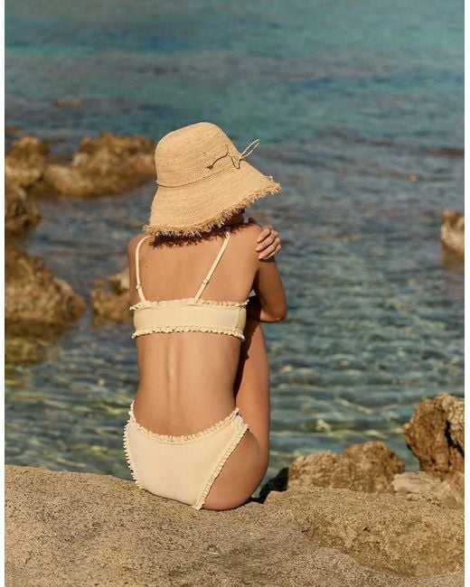The Frolic Yellow Exclusive Ruffle Trim Scoop Neck Bikini Top
