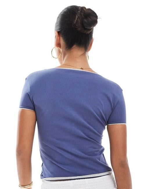 Daisy Street Blue Double Layer V Neck Top