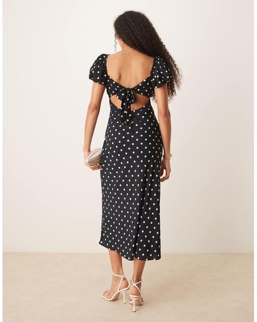 Vestido Lencero Largo Negro Con Estampado De, Mangas Abullonadas Y Lazada En La Espalda De -Blanco Abercrombie & Fitch de color Black