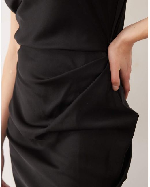ASOS Black Asos Design Tall Satin High Neck Pleated Bodice Midi Dress