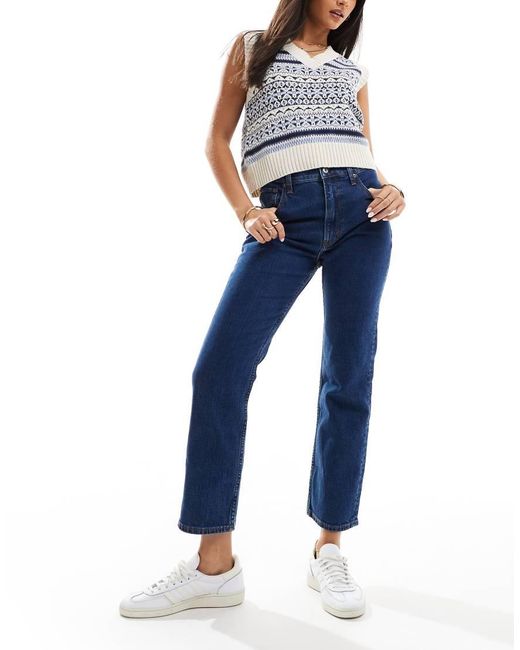 Abercrombie & Fitch Blue Ultra High Rise Ankle Straight Leg Jeans