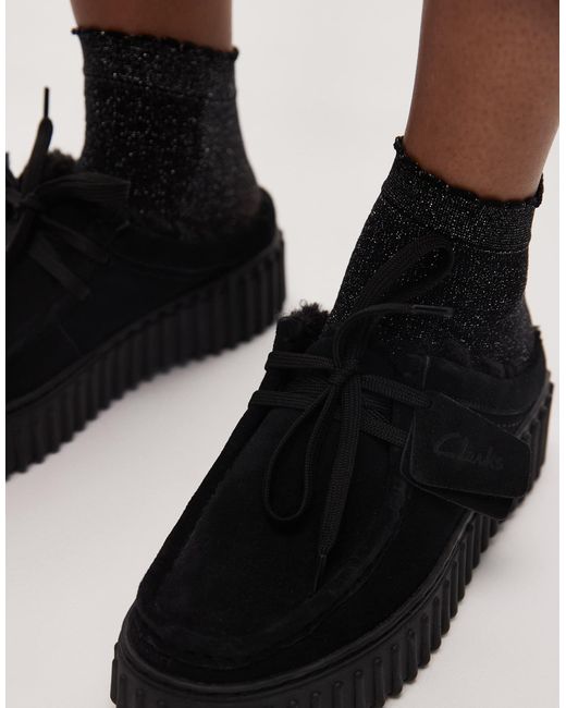 Clarks Black – torhill – mules mit futter aus teddyfell