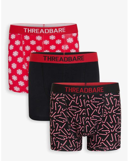 Threadbare Black 3-Pack Christmas Print Hipster Fit Boxer Shorts for men