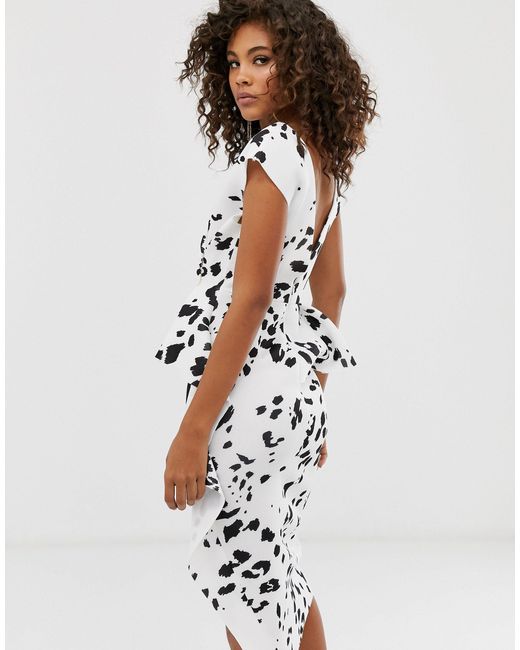 asos design peplum pencil midi dress with tuck detail