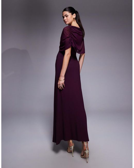 ASOS Purple Mesh Cape Detail Maxi Dress