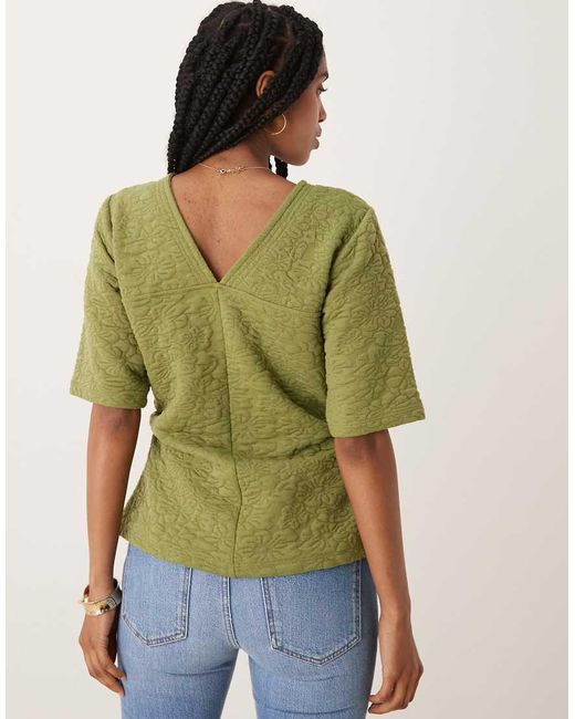 ASOS Green Floral Jacquard Top With Ruched Waist Detail