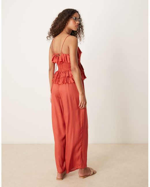 ASOS Ruffle Micro Bust Viscose Jumpsuit With Shirred Back