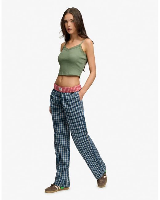 Superdry Blue Mini Check Cotton Trousers