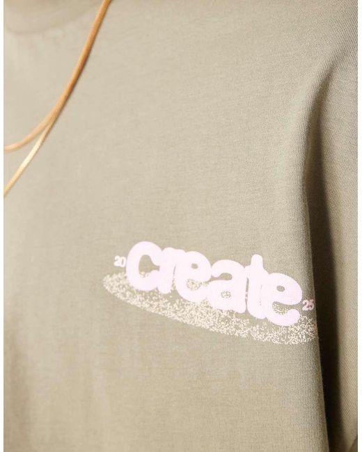 Camiseta Caqui Claro De Corte Cuadrado Extragrande Con Estampado Gráfico En La Parte Delantera Y Trasera De -Verde ASOS de hombre de color Natural