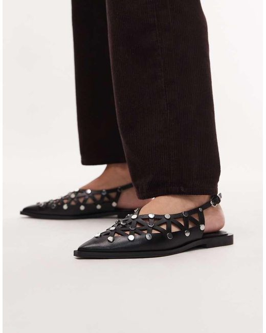 Bronx Black Laur-ynn Studded Pointed Toe Flat Shoes