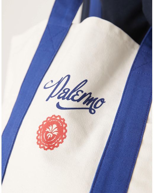 ASOS Blue Canvas Tote Bag With Palermo Print for men