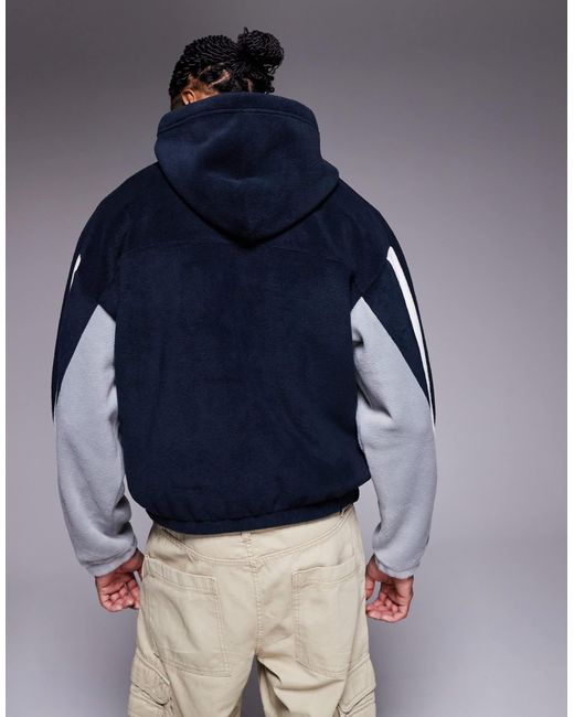 ASOS Blue Oversized Fleece Hoodie With Colour Block for men