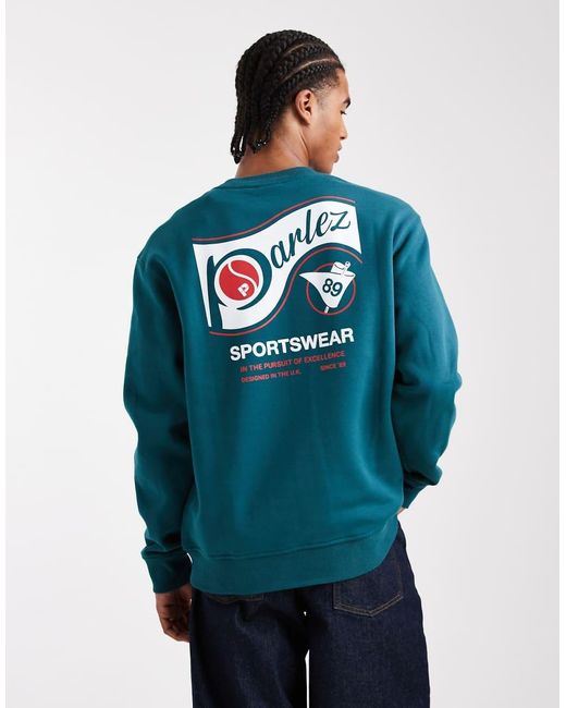 Felpa Verde Con Stampa Sportiva Del Logo Sulla Schiena di Parlez in Blue da Uomo