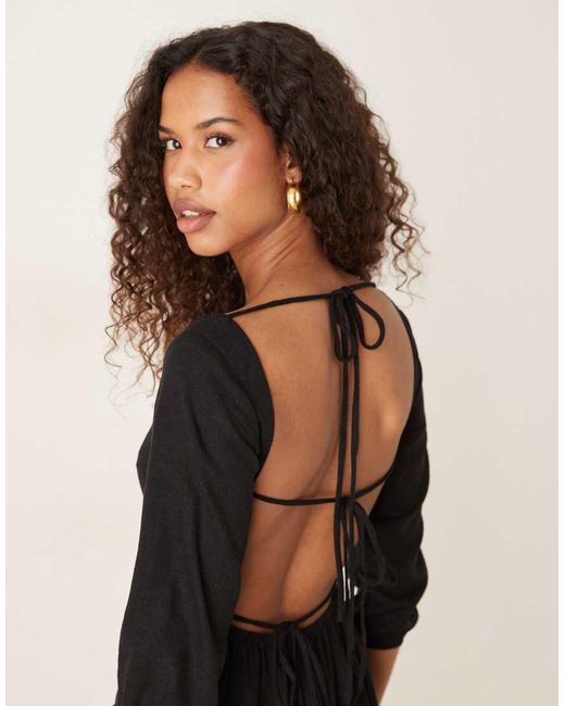 Glamorous Black Square Neck Tie Back Mini Dress