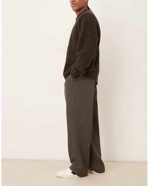 ASOS Brown Tailored Pleated Wide Leg Trousers for men