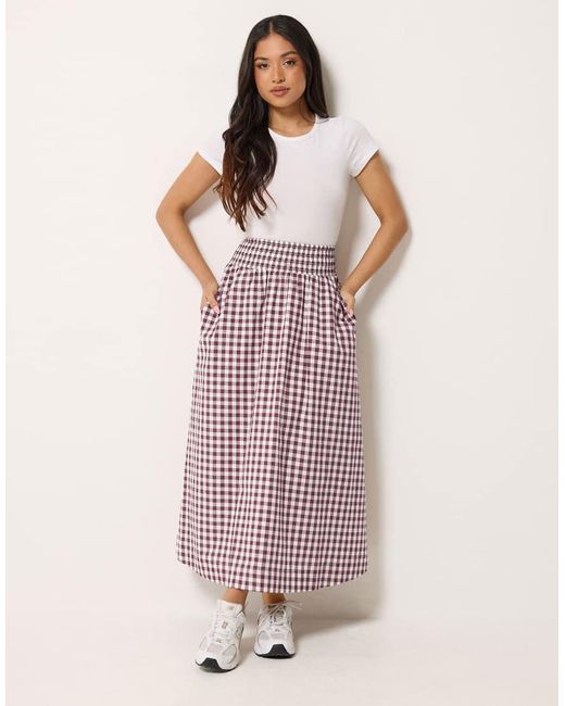 PixieGirl Petite Gingham Shirred Maxi Skirt
