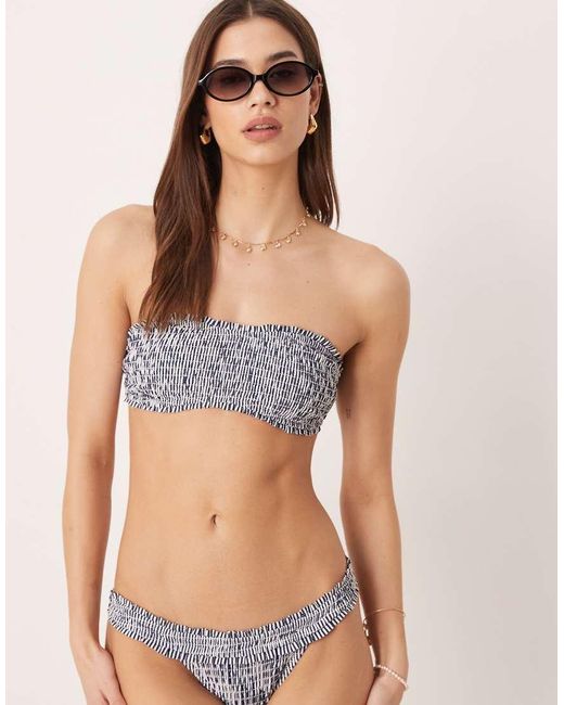 ASOS Purple Scarlet Stripe Shirred Bandeau Bikini Top